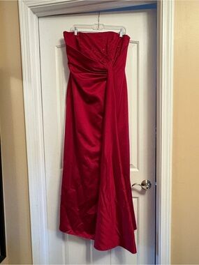 David's Bridal Strapless Red Formal Gown